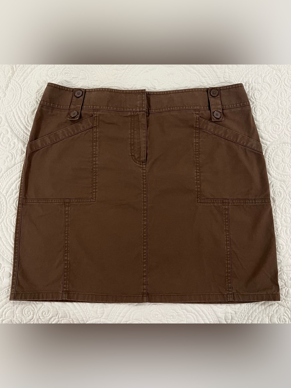 Ann Taylor LOFT Brown Cotton Utility Mini Skirt Size 16